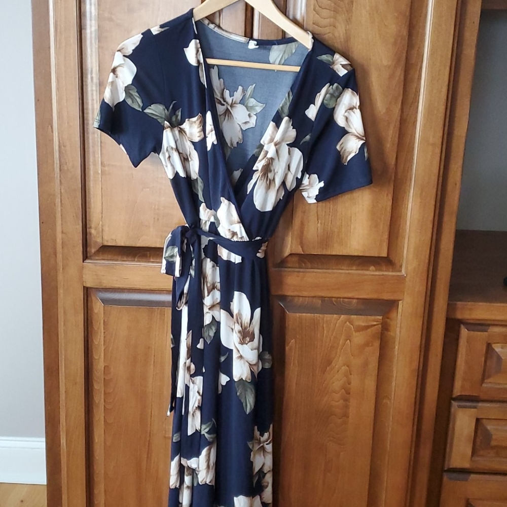 Pinkblush Maternity Navy Floral HiLow Wrap Dress